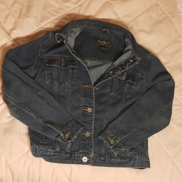 Eddie Bauer denim jacket with floral accents - Picture 3 of 8